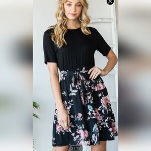 Floral Tie-Waist Black Skirt - Women's